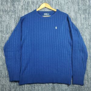 Polo Ralph Lauren Sweater Blue Cable Knit 100% Cotton Mens Size L